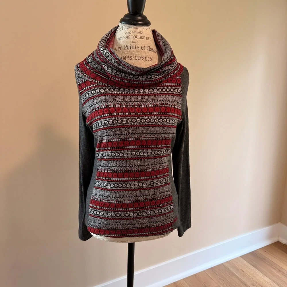 Purnell‎ Women's Gray/Red Snowflake Winter Design Turtle Neck Size XS